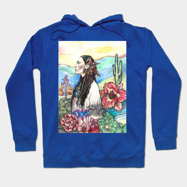 Desert Rose - Native American Woman Hoodie by FanitsaArt